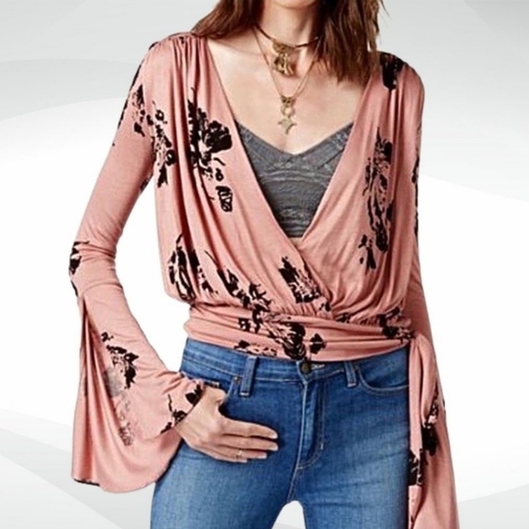 Free People Fiona Wrap Bell Sleeve Top Size XS in Pink - Picture 2 of 12
